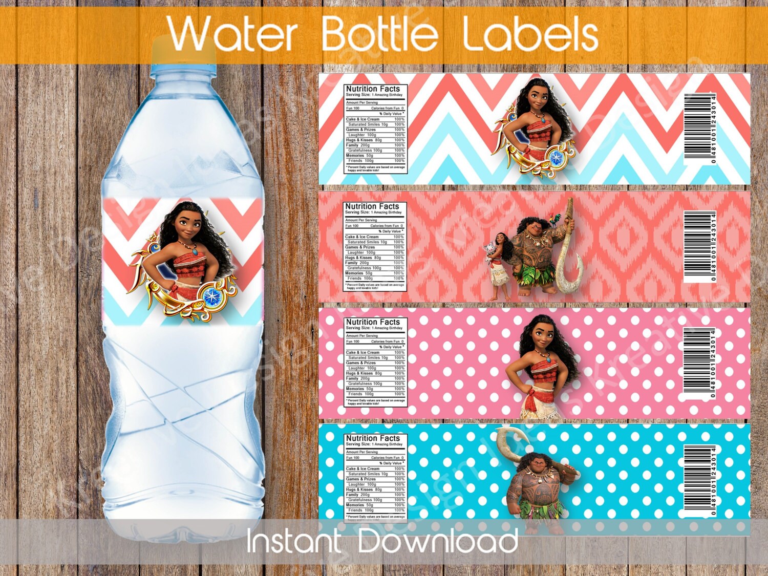 Moana Water Bottle Labels Moana Water Labels Moana Stickers