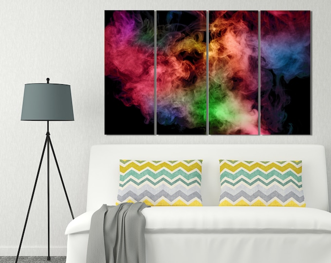 Large Colorful Smoke art, Colored smoke wall art, abstract smoke canvas print, red green smoke canvas print, smoke canvas