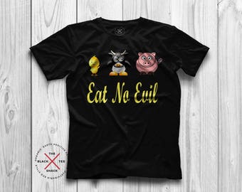 Vegan t-shirt - Eat no Evil - Men's T-shirt - Graphic tee - Organic T-shirt - Funny Shirts - Animal Rights - The Black Tee Shack