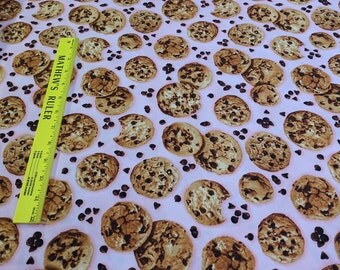 The Sweet Shop-Chocolate Chip Cookies on Pink Cotton Fabric from Robert Kaufman