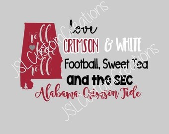 Crimson & White SVG, DXF, png eps files, Roll Tide, Southern State, Alabama,Football, SEC, Bama
