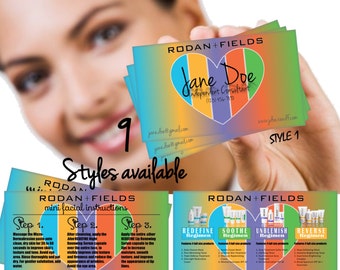 Heart Rodan and Fields business cards w/ matching Mini Facial Instructions and Product insert! Multi Colored. Networking, Rodan + Fields
