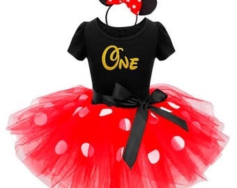 Minnie Mouse Birthday Outfit 2 / Minnie Mouse Ears / Birthday Tutu Dress / First Birthday Outfit / Minnie Mouse 1st Birthday Outfit Shirt