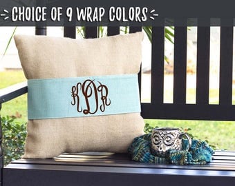 Fixer Upper Style Gift, Gifts for Couples Pillow, Pillow Wrap, Modern Farmhouse Decor, Monogrammed Pillow, Burlap Throw Pillow, 506822798