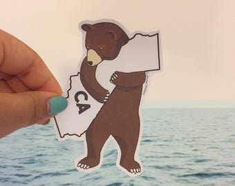 Bear Loves California Sticker, Waterproof