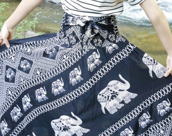 Black skirt Elephant skirt Gypsy skirt Elephant clothes Bohemian skirt Hippie skirt Boho clothing Tribal skirt