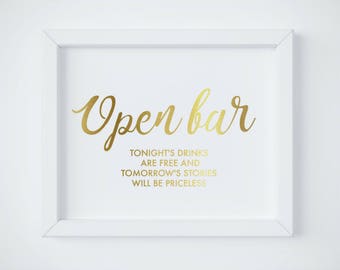 Wedding open Bar Sign, Open Bar Wedding Sign, Gold bar sign, Gold Open Bar Sign Wedding, Alcohol sign, Bar Sign INSTANT DOWNLOAD