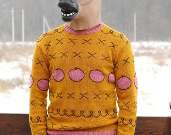 Bojack Horseman sweater, Replica of the cartoon sweater, horsin around, hand knit sweater, yellow sweater