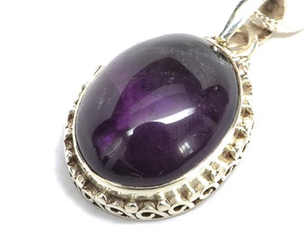 Large Amethyst Pendant, Purple Amethyst and Sterling Silver Pendant Necklace, Handmade Amethyst Jewelry, Purple Gemstone Pendant