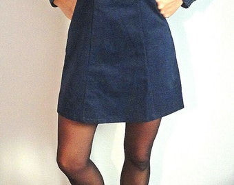 Ribbed knit collar dress peter pan and blue tie