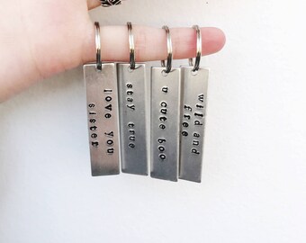 Rectangle Hand-Stamped Personalized Keytag, Handmade Personalized Keychain, Custom Keychain