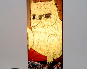 Cat, Lamp, Mural, Building, City of Montreal, Green Yellow, Print, Metal, "Cat from beyond"
