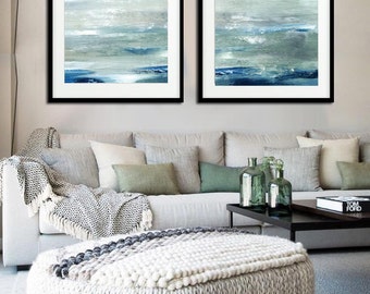 Abstract Print Digital Download Set Of Two Printable Art Sage Blue Modern Art Contemporary Painting Ocean Print Diptych Seascape Art Design