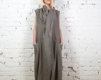 Long linen dress,Grey linen dress, Every day dress, Grey linen clothes, Sleeveless dress, Maternity dress, Long tunic dress/ LD0012