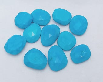 Turquoise Faceted Cabochons Flat Back , 11x13 mm to 12x16 mm , 11 pcs