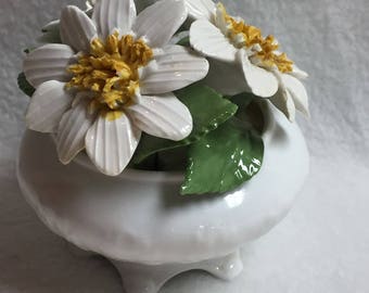 White Porcelain Flowers in Small White Bowl - Radnor (#020)