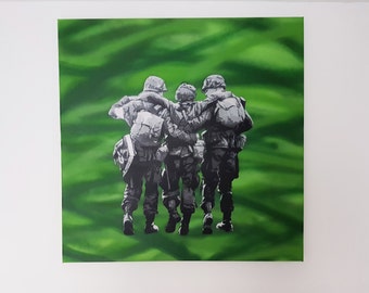 Band of Brothers, Original Painting, spray paint, canvas, art, custom, graffiti, stencil