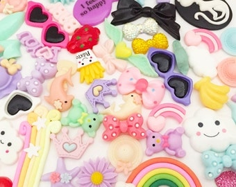 Decoden Assorted Cabochon Mix (10 pcs / 30 pcs by Random) Kawaii Cabochons Resin Polymer Clay Cell Phone Deco