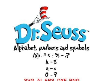 Dr. Seuss SVG Alphabet Cat in the hat Svg, Dr Seuss Font,Svg,Eps,Dxf. INSTANT DOWNLOAD