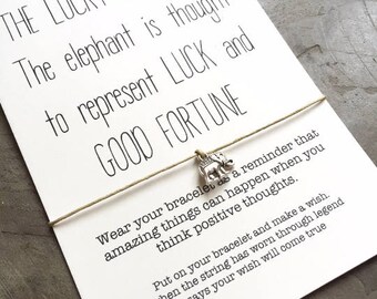 Wish bracelet, Elephant bracelet, Good luck bracelet, Elephant jewelry, Elephant gifts, Lucky elephant, Lucky charm, Good luck, A59
