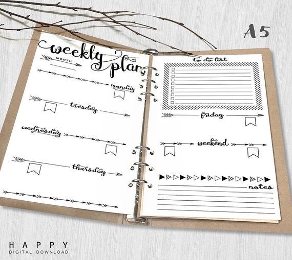 printable weekly planner a5 weekly planner printable