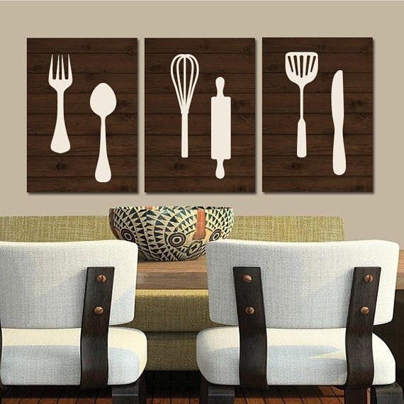 KITCHEN Wall Art Canvas or Print Wood Utensils Decor Fork