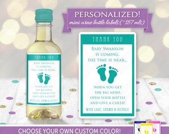 Baby Shower Party Favor Mini Wine Bottle Label | Custom Hostess Gift, Personalized Gender Neutral Sticker for Cute Thank You Present Idea