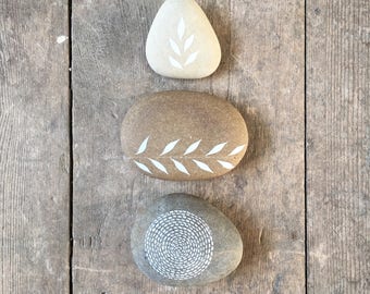 Circle of Life 3 - Painted Stones - Collection of 3 Pebbles with Nature Designs - by Natasha Newton