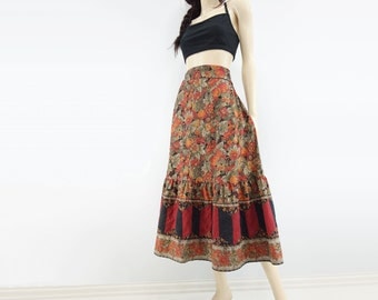 Vintage Gypsy Skirt 1980s Folklore Skirt Floral Peasant Skirt Artisan Made Skirt Vicki Lynn Bardon Boho Gypsy Skirt 1980s Ruffled Skirt s