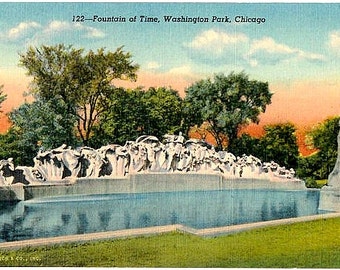 Vintage Chicago Postcard - The Fountain of Time in Washington Park (Unused)
