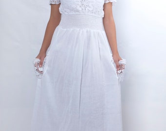 Edwardian Dress, Plus Size Wedding Dress, Evening Dress, White Summer Dress, Cotton Wedding Dress, Long White Dress, Lace Dress, Angel Dress