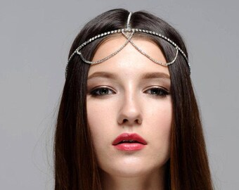 Zorina Bridal Wedding Bohemian Rhinestone Headband Head Piece Forehead Headdress Head Chain Headchain