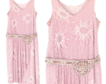 20s Dress * Beaded Silk 1920s Dress * Lavender Floral Flapper Dress * XS