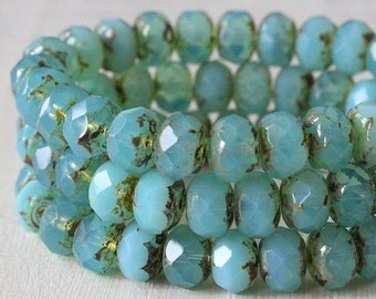 9x6mm Rondelle Beads - Czech Glass Beads - Jewelry Making - Aqua Opaline - (10 or 25 bead strand)