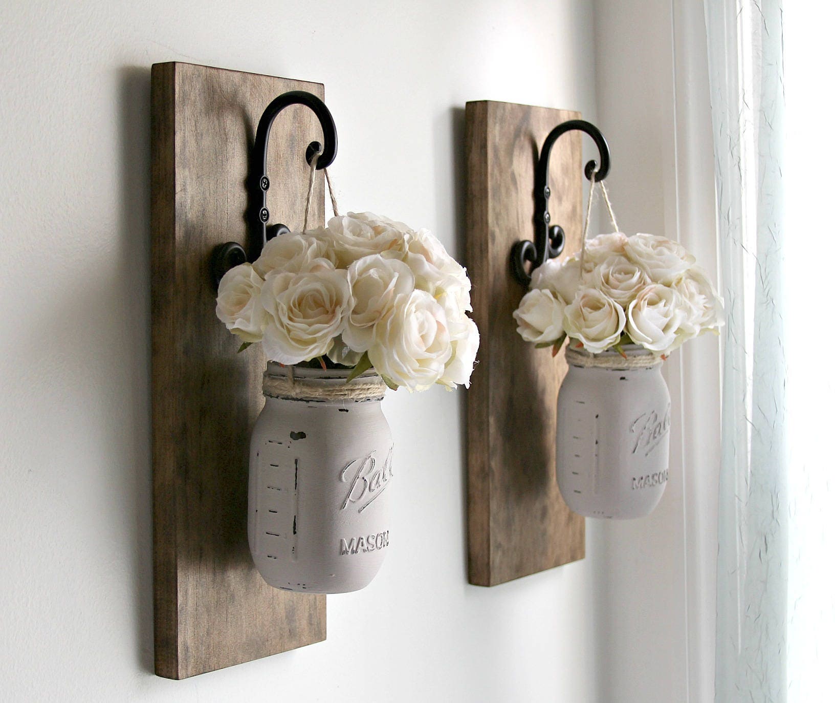 Rustic Sconces-Rustic Wall Decor-Mason Jars Sconce-Farmhouse