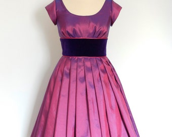 UK Size 14 Magenta Taffeta & Purple Velvet Prom Dress - made by Dig For Victory
