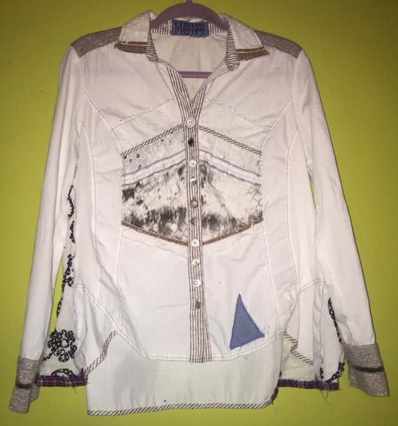 White blouse mismatched buttons applique dyed fits by monapaints