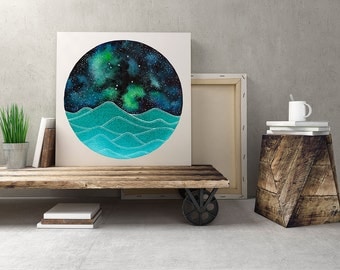 The Libra Constellation above the ocean waves print, Instant Download, Libra Art, Galaxy Painting, Zodiac Art, Libra Print Digital Download
