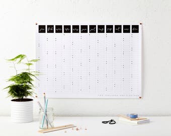 2018 Script Wall Calendar - Year Planner - Black and White Calendar - Wall Planner