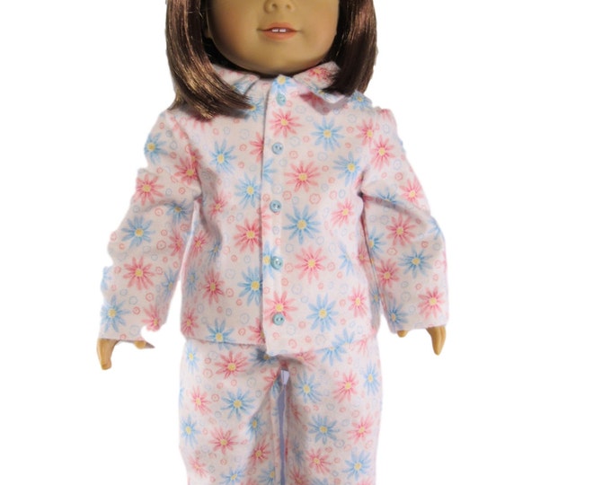 Floral flannel winter pajamas pink flowers blue flowers fits 18 dolls