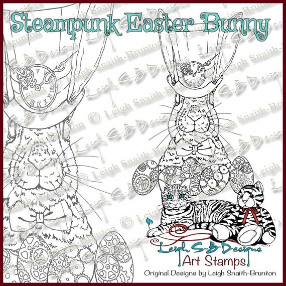 Whimsical Steampunk Easter Bunny digi stamp available for instant download