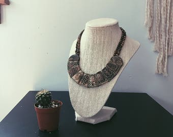 SALE 1970s Carved Bone Statement Necklace