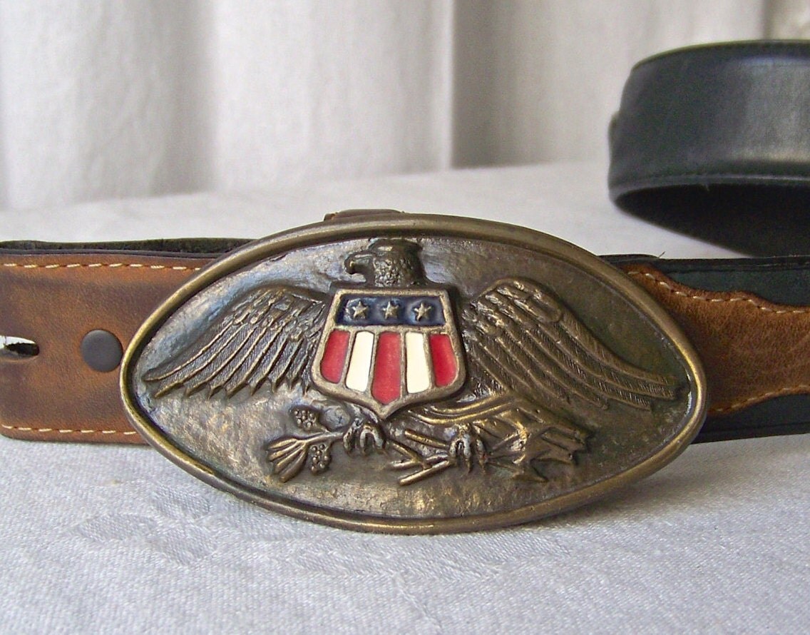 Vintage Belt Buckle American Eagle Flag Western Cowboy