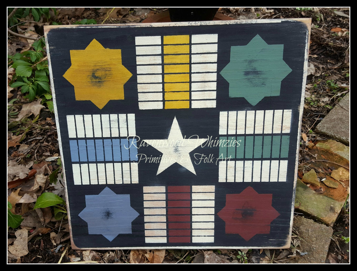 Primitive Folk Art Game Board Primitive Parcheesi Board Wood