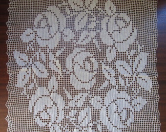 Large Vintage Filet Crochet Doily Flower and Scallop Edge Delicate Lacy