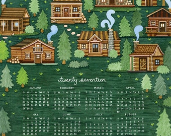 SALE 2017 Calendar, Log Cabin and Forest Calendar, Single Page 11 x 14 Poster Calendar