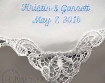 Personalized Wedding Handkerchief Something Blue for Bride Wedding Hanky Gift H9102c