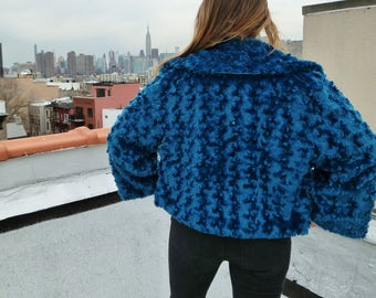 Vintage Boho Blue Soft Shag Coat Retro Jacket