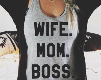 Wife Mom Boss Shirt, Mom shirt, Off Shoulder Shirt, Mom Life Shirt, Slouchy Tank, Oversized Shirt, Mom Life Shirt, Customized Tee