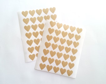 Small Heart Stickers, Kraft Paper Heart Stickers, Sticker tags ,Labels , Name tags, Size 20mm, Set of 2 sheets or 70 hearts